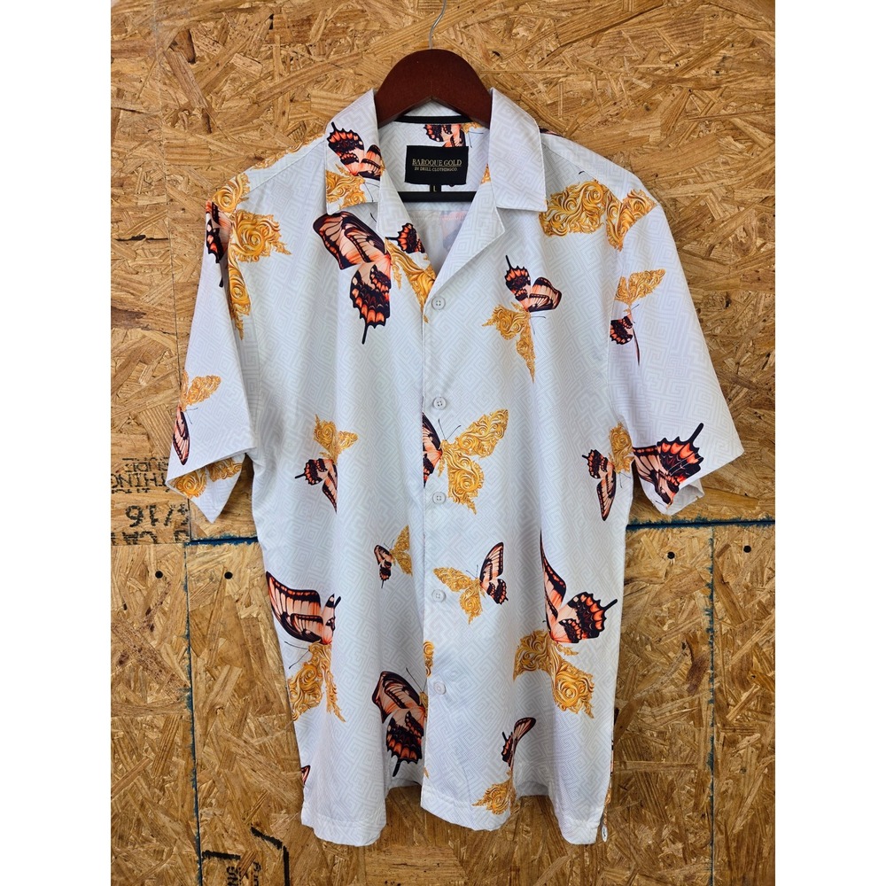 Mens Baroque Gold by Drill Clothing Butterfly‎ Print Short Sleeve Camp Shirt